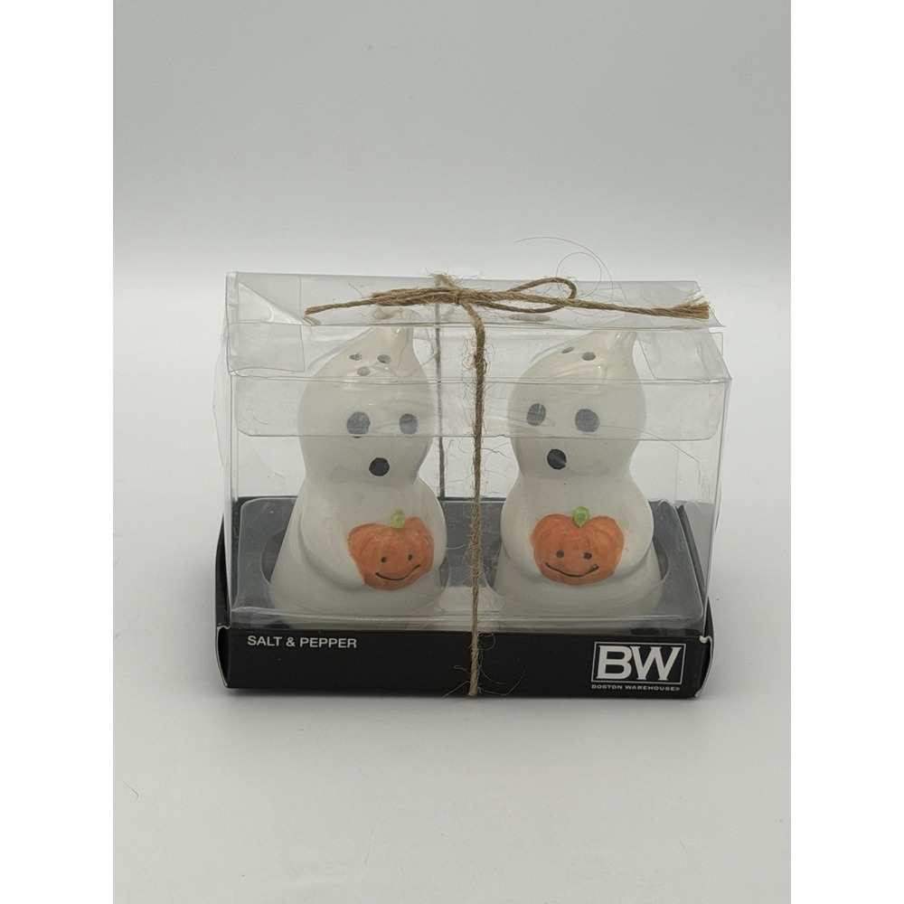 Halloween Ghost with Pumpkin Ceramic Salt and Pepper Shakers